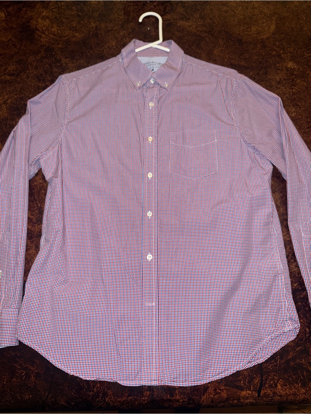 Banana Republic Men's Red and Blue Check Button-Down Shirt